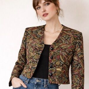 Esprit Vintage Tapestry Paisley Cropped Jacket Quilted 80s Sz 12